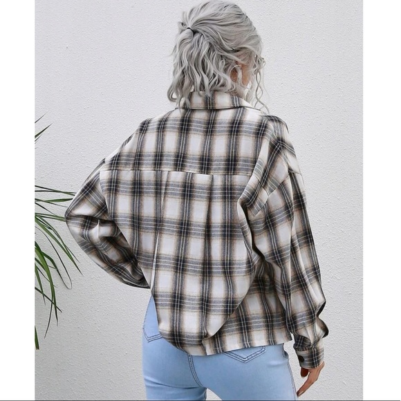 Drop Shoulder Button Front Plaid Jacket/Shirt - Picture 3 of 7